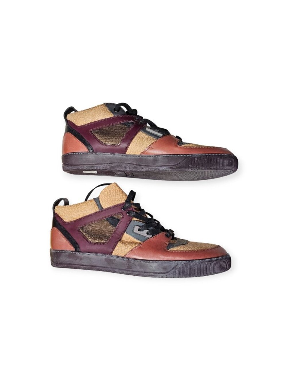 Lanvin Mens Leather High-Top Sneakers Size UK 13 US 14 Brown Burgundy